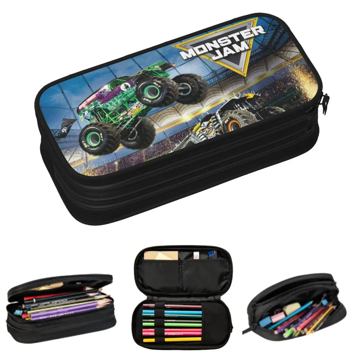 클래식 몬스터 잼 패턴 연필 케이스 학생 선물 펜 상자 연필 가방 대용량 연필 주머니 펜 홀더