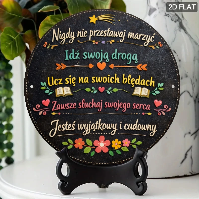 2D Flat, 1pc Polish Language Positive Affirmation Wall Sign - Metal Self-Empowerment Plaque Suitable for Indoor/Outdoor, Polish
