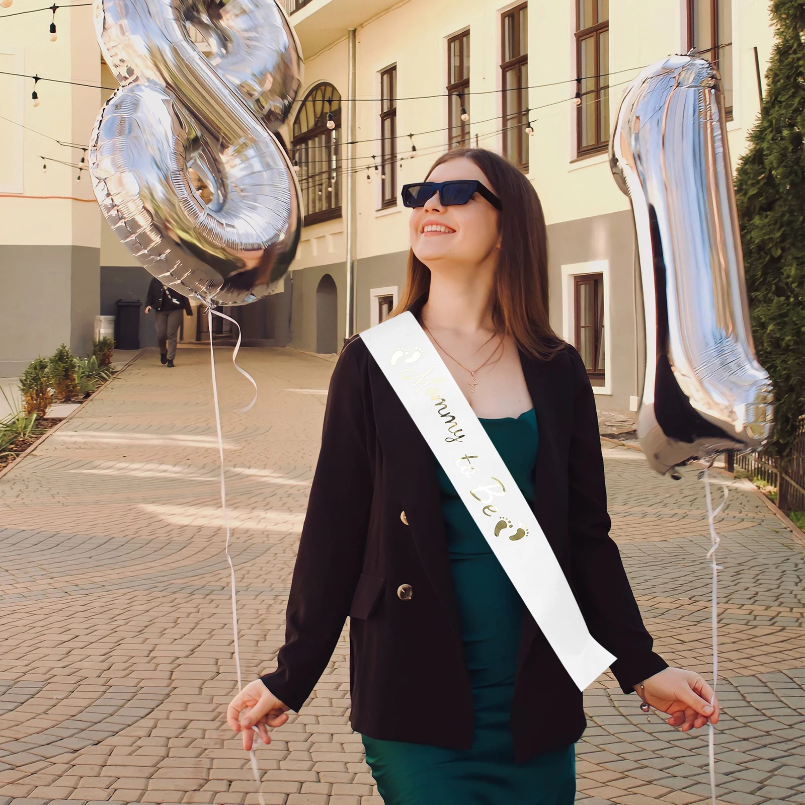 

2pcs Shower For Mum White Maternity Sash Kit Silky Mom To Be Party Decoration Gender Reveal Sash Accessory - Party