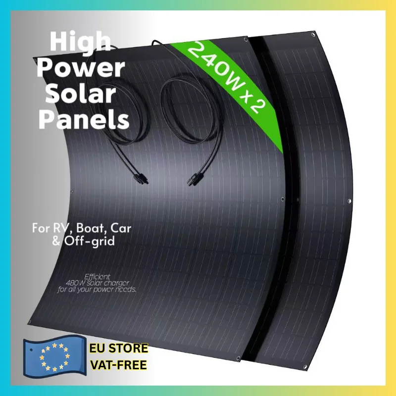 لوحة شمسية مرنة 480 وات (2 × 240 وات) وحدة شمسية أحادية البلورية، طلاء ETFE، للمركبات الترفيهية والقوافل والقارب والسقف، #1