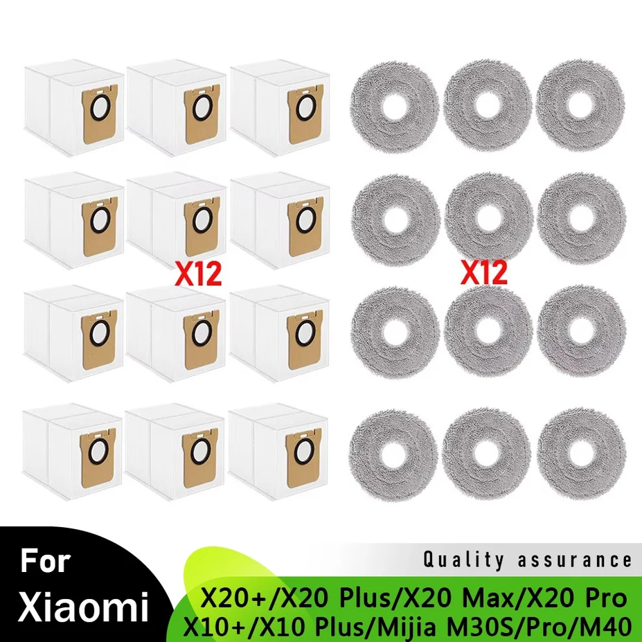 Mop Cloths Dust Bag Kit for Xiaomi X20+/X20 Plus/X20 Max/X20 Pro/X10+/Mijia M30 Pro/M40 for Dreame L20 Ultra /L30 Ultra/X20 Pro