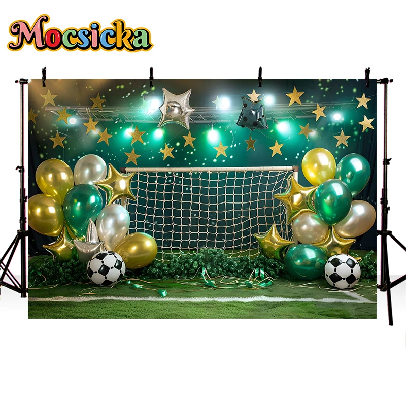 Mocsicka Photography Background Green Football Stadium Balloon Decor Cake Smash Kids Birthday Party Backdrop Photo Studio