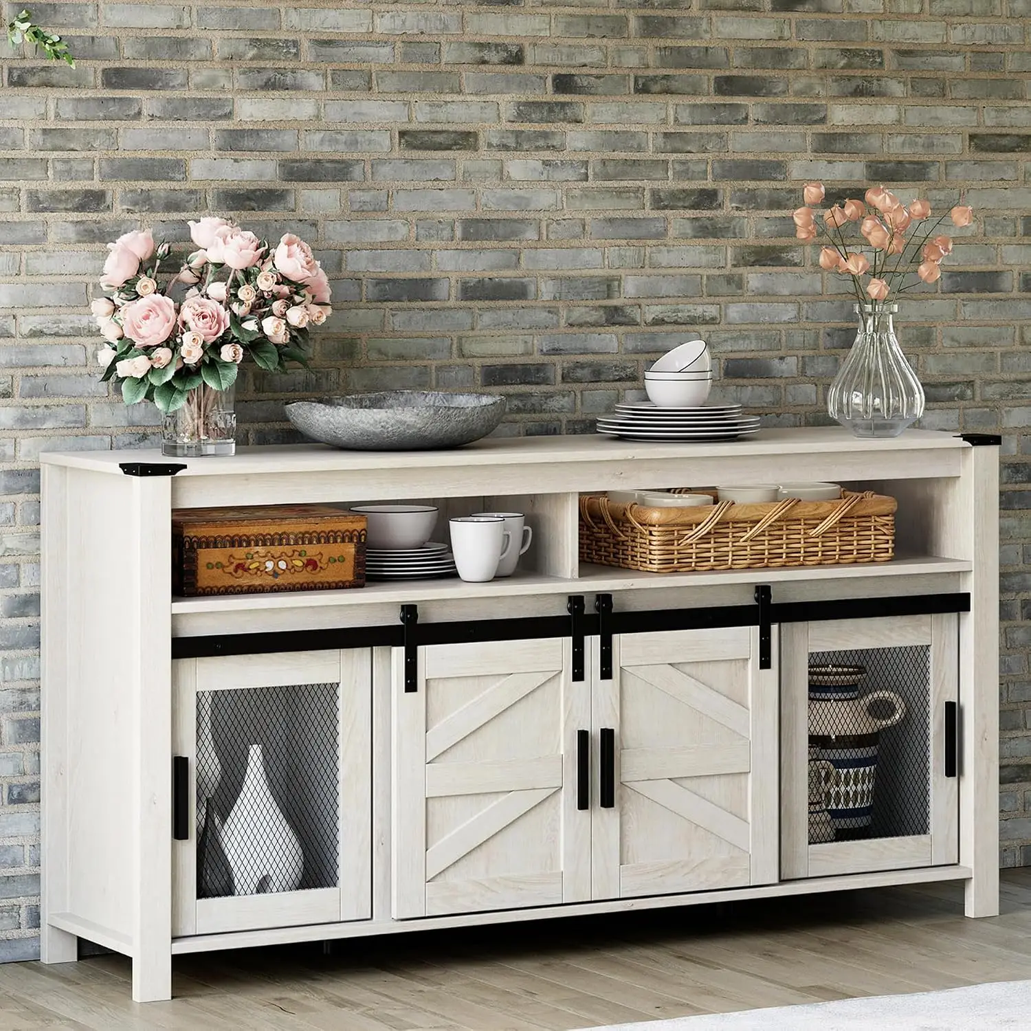 Farmhouse Buffet Server Sideboard Rustic White, Customized