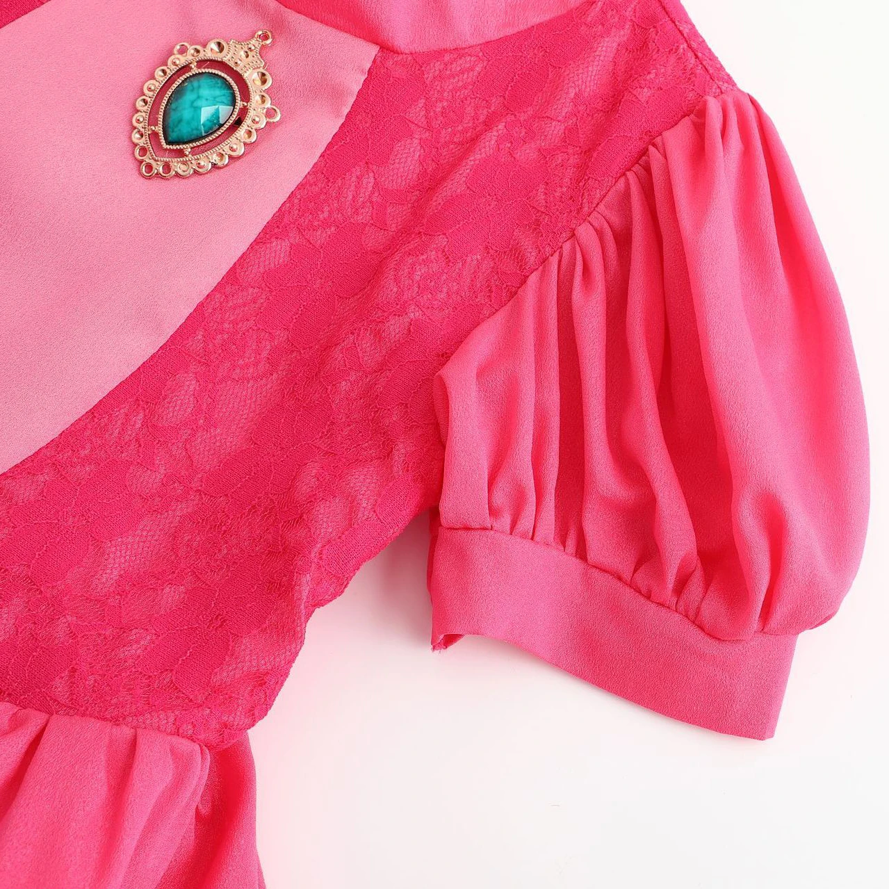 Vestido cosplay popular de princesa Peach para niña con cintura ajustada, falda abullonada, mangas abullonadas, vestido infantil, disfraz de Halloween