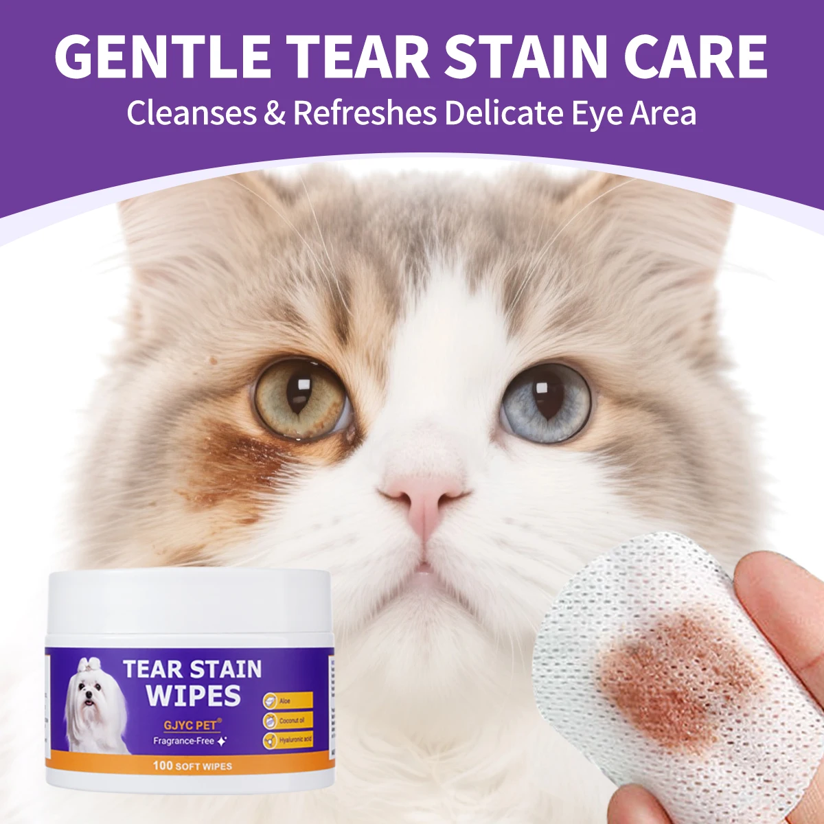 Pet Eye Wipes Tear Stain Remover Hypoallergenic Alcohol-Free