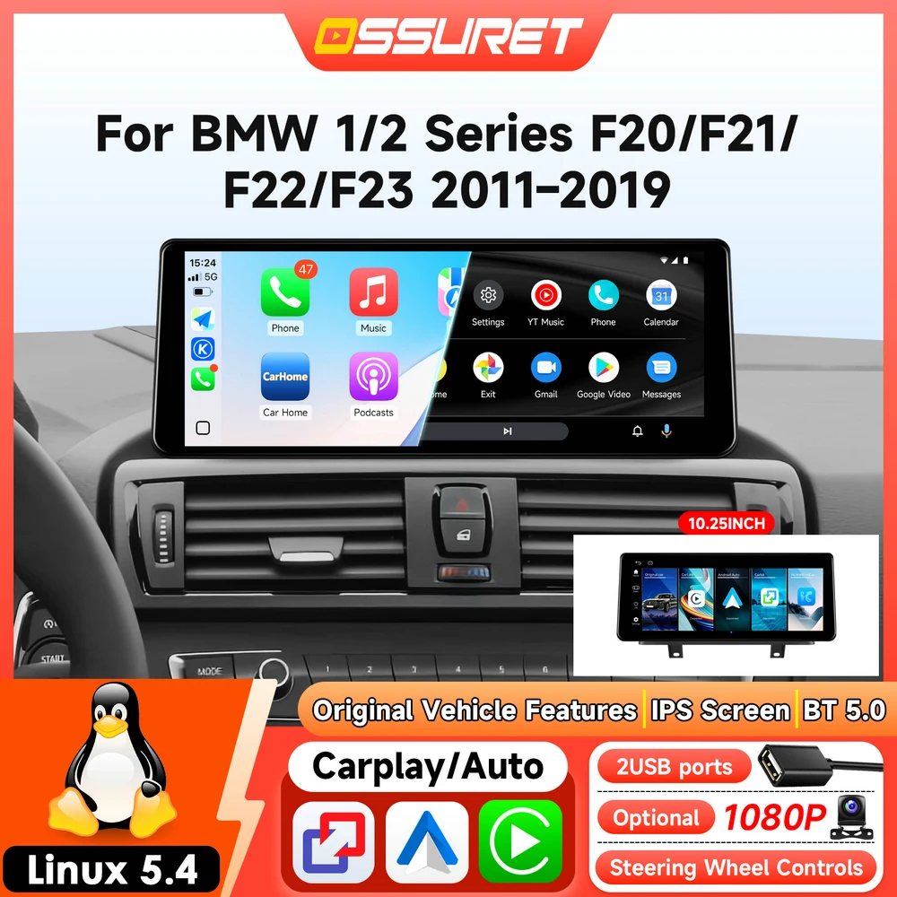 Auto-Radio-Player GPS für BMW 1/2 Serie F20 F21 F22 F23 2011-2019 NBT EVO Wireless Carplay Auto-Multimedia Wireless Carplay Android Auto Stereo 1920*720 Bildschirm Autoradio 4G ROM Linux 5.4