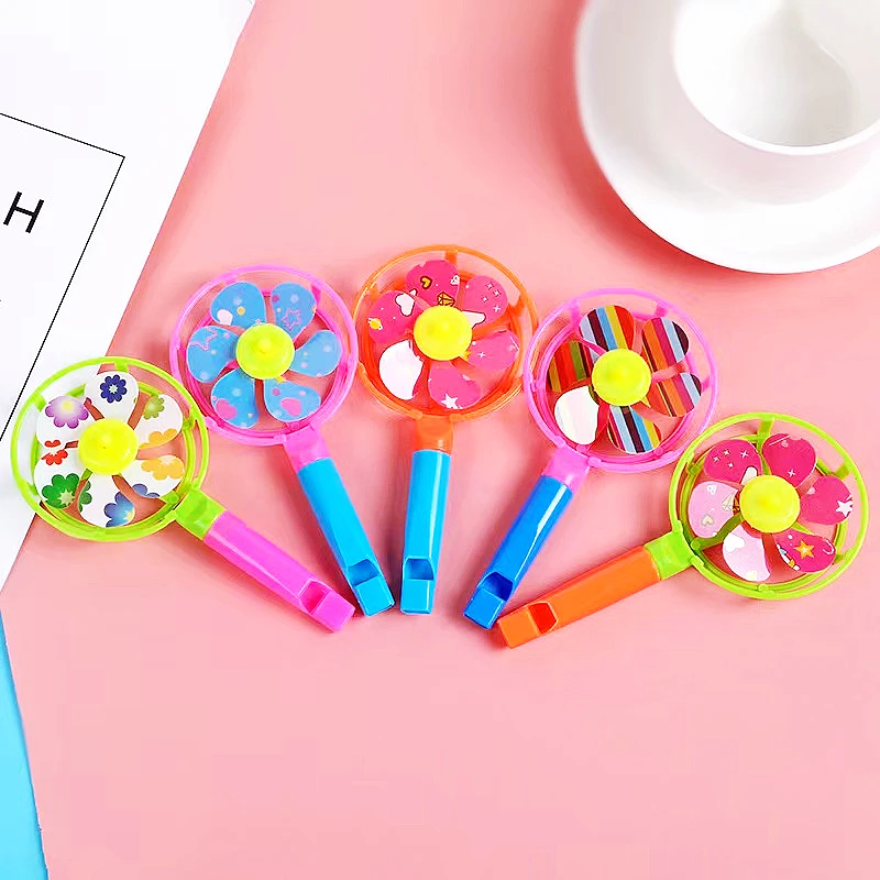 12Pcs 6.5x12.5cm Plastic Color Whistle Pinwheel Game Kids Birthday Party Gifts Back to School Gifts Pinata Filler Giveaway Toys