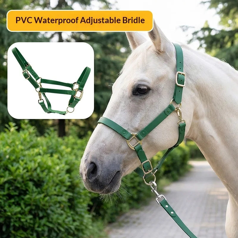 Pet Supplies Horse Halter PVC Bridle with Glossy Finish Waterproof Adjustable Headstall for Horses Equestrian Tack