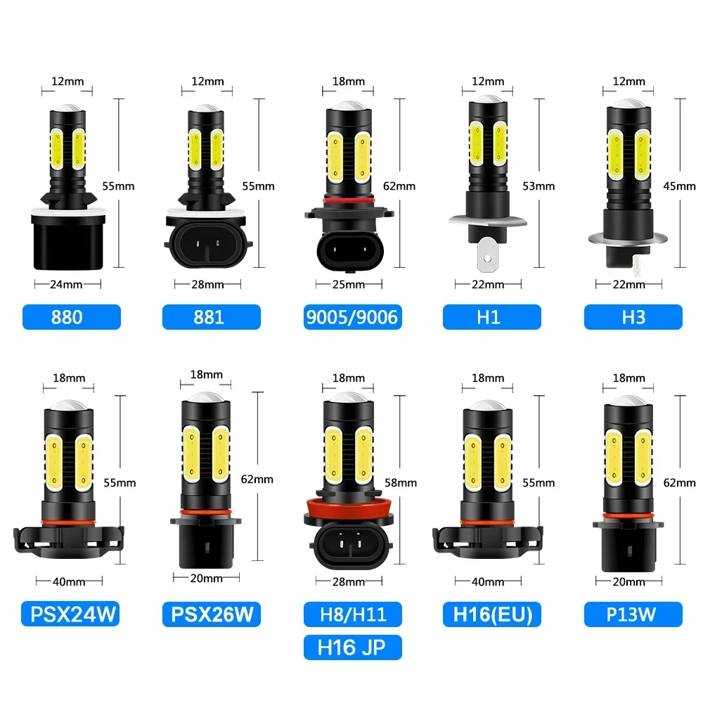 2x 1500LM 9005 9006 HB3 HB4 H8 H11 H1 H3 PSX24W 2504 P13W PSX26W H16 PS19W 5202 880 881 H27 High Quality COB LED Fog Lights Bulb