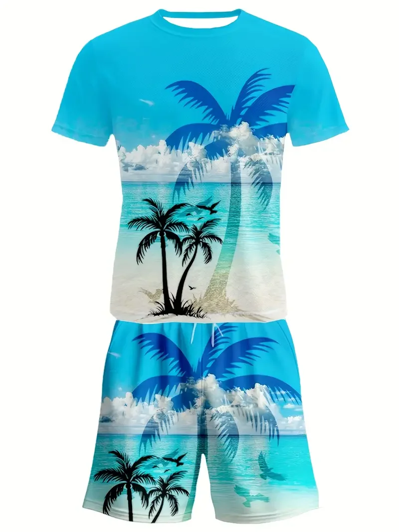  fashion 2025 Summer chic Men's casual sports suit Hip hop street style outdoor activity 3D printed T-shirt shorts set 