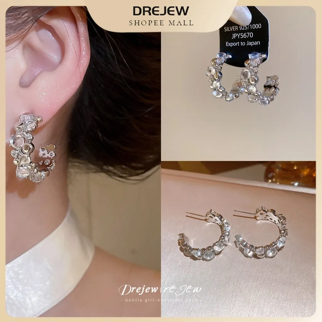 Zircon Bubble Round C-shaped Pendant Earrings Luxurious High-end Exquisite Fashionable And Versatile Accessories For Women