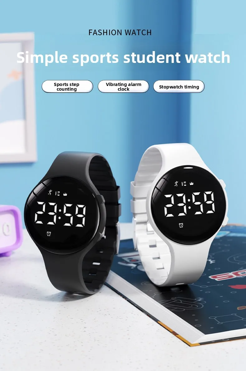 Reloj electrónico de moda para hombres y mujeres, alarma de vibración silenciosa, resistente al agua, para deportes al a