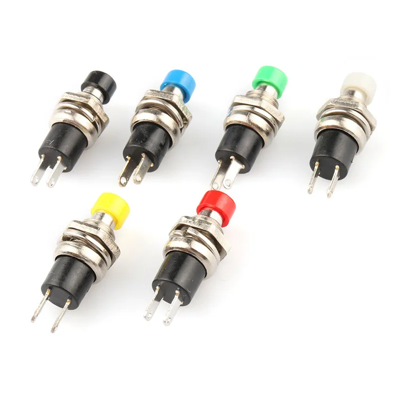 40 pcs SPST Mini Push Momentary Switch Red Black Green Yellow Blue White  Cap 250V/3A 125V/6A Nomal Off