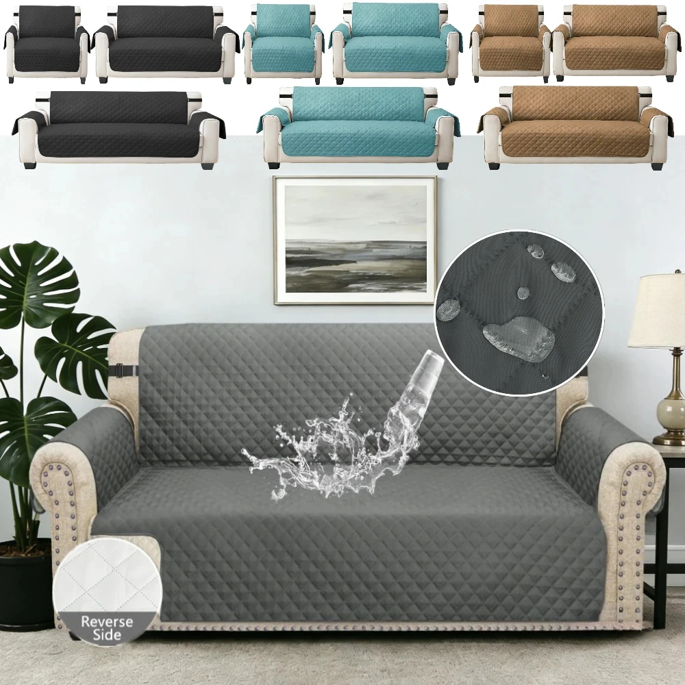 1pc Waterproof Recliner Sofa Chair Cover for Pets Kids Quilted Anti-wear With Elastic Strap Furniture Slipcovers 1/2/3/4 Seater