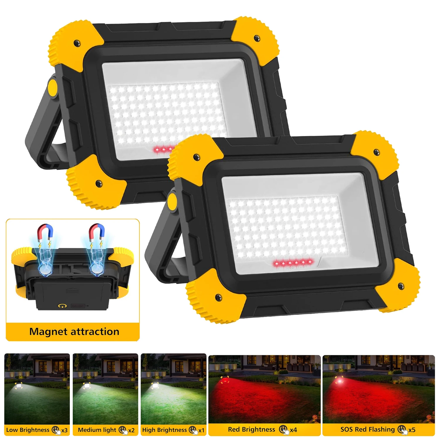 1 Stück LED-Arbeitsleuchte mit 5 Modi, LED-Akku-Scheinwerfer mit Magnet, Tragbare Wiederaufladbare Campinglampe, Baustellenlampe