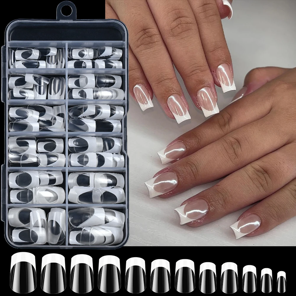 

120pcs/box Clear Acrylic French False Nails Medium Square White French Press On Nail 12-Sizes Full Cover Extension Fake Nail Tip