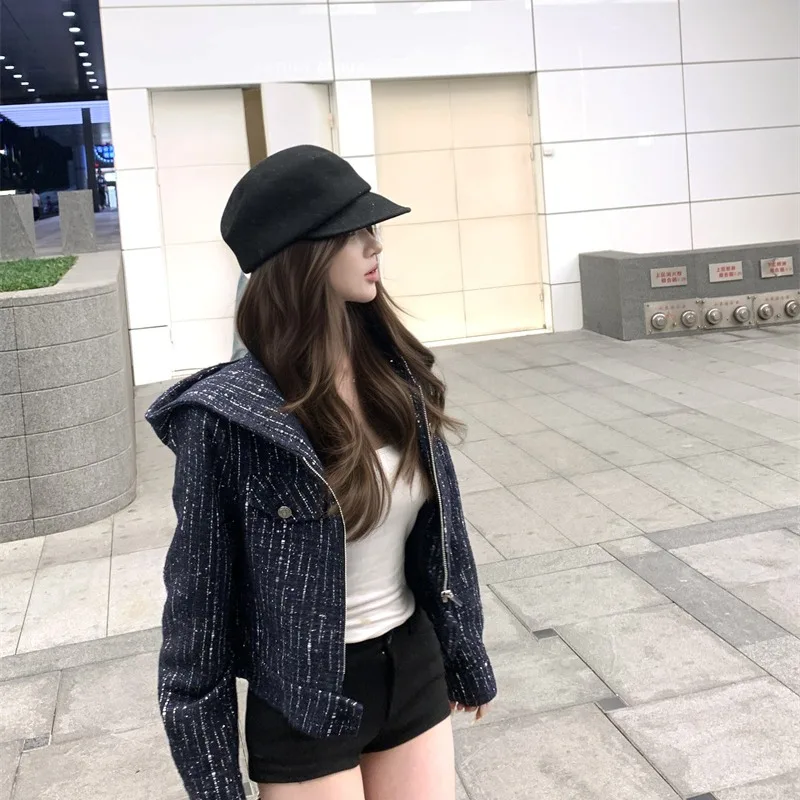 

Женская роскошная модная верхняя одежда с капюшоном в стиле ретро, модная верхняя одежда с застежкой-молнией, повседневная зимняя коллекция