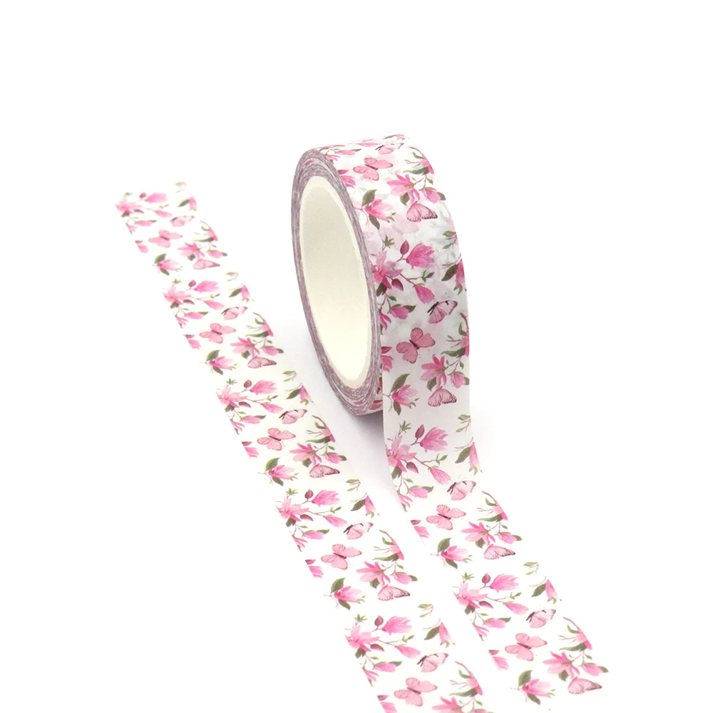 

NEW 1PC 15mm x 10m Pink Floral Masking Washi Tape Office Supplies Scrapbooking Cute Stationary Adhesive Tapes Stickers