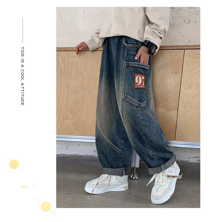 Modische Kinder-Designer-Cargo-Jeans mit Patchwork und Tasche für Schuljungen, hochwertige Denim-Hosen, Teenager- und Kinder-Luxuskleidung, Jeans – Detail 5