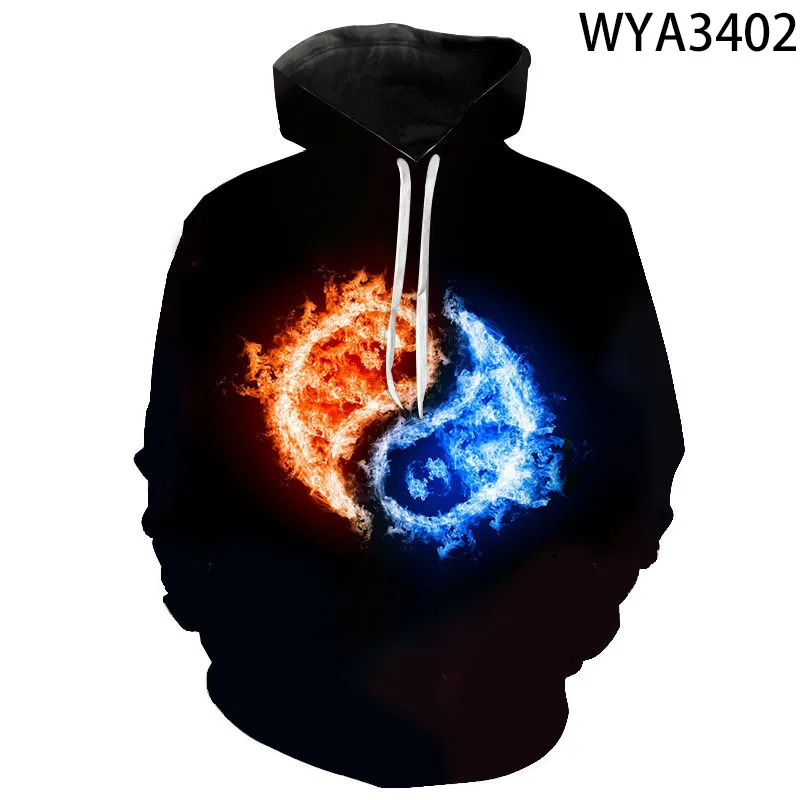 2024 New Cool Water Fire Hoodies 3D Print Yin and Yang Gossip Men Women Children Cool Sweatshirts Fashion Boy Girl Kids Pullover