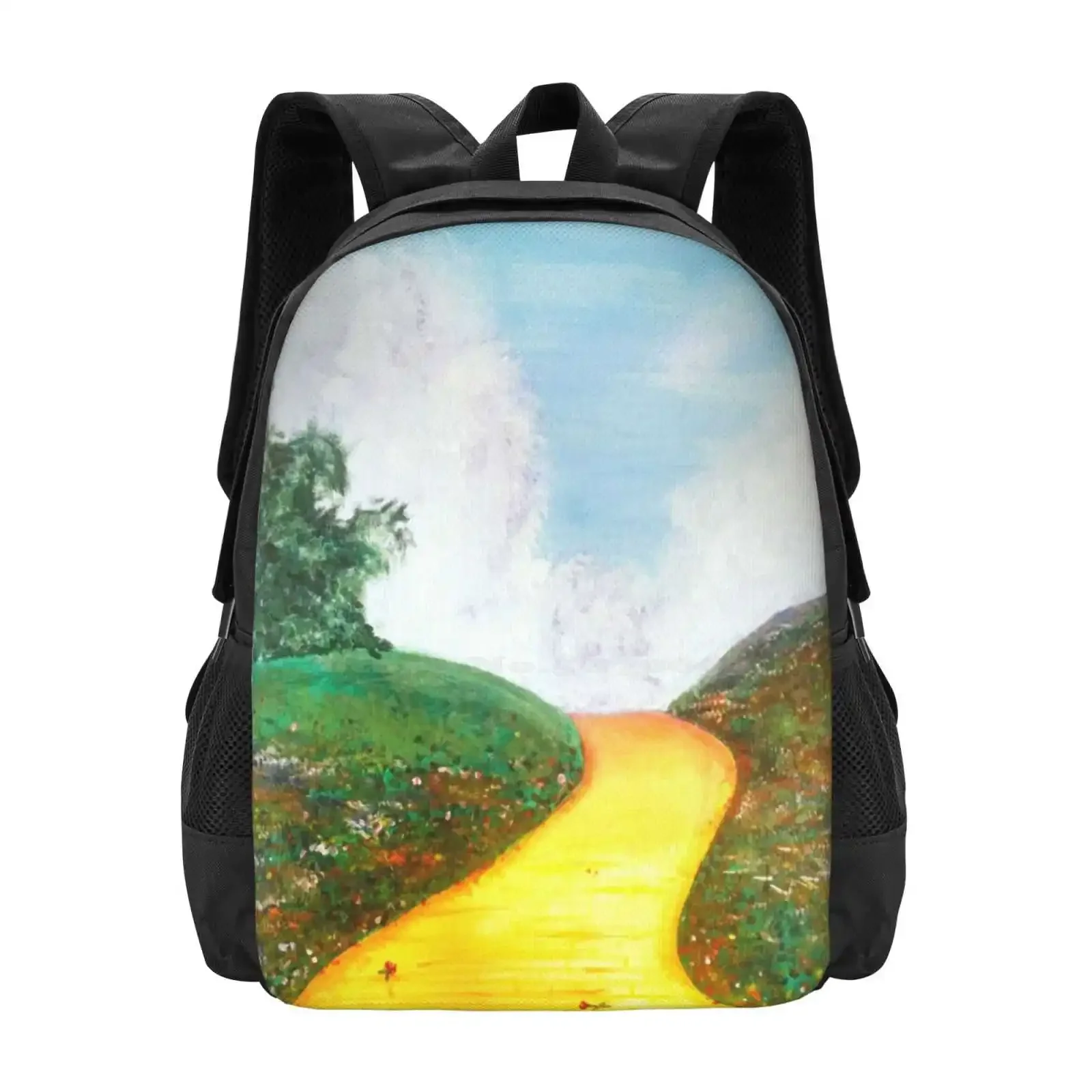 

Follow The Yellow Brick Road! Hot Sale Schoolbag Backpack Fashion Bags Yellow Brick Road Oz Wizard Landscape Clouds Flowers
