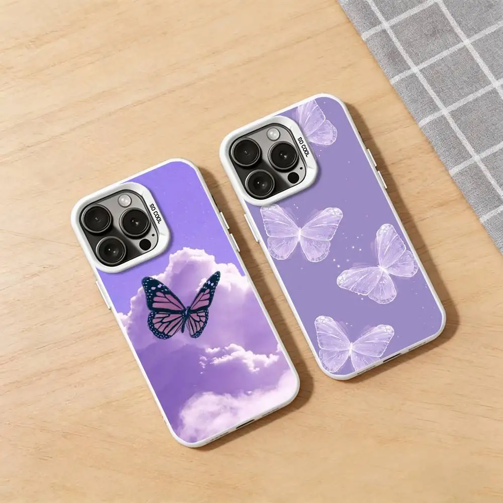 

Purple Butterflies Phone Case for iPhone 17 16 15 14 13 12 11 Pro Max XR XS 8 7 Plus 16E Soft Silicone Cover