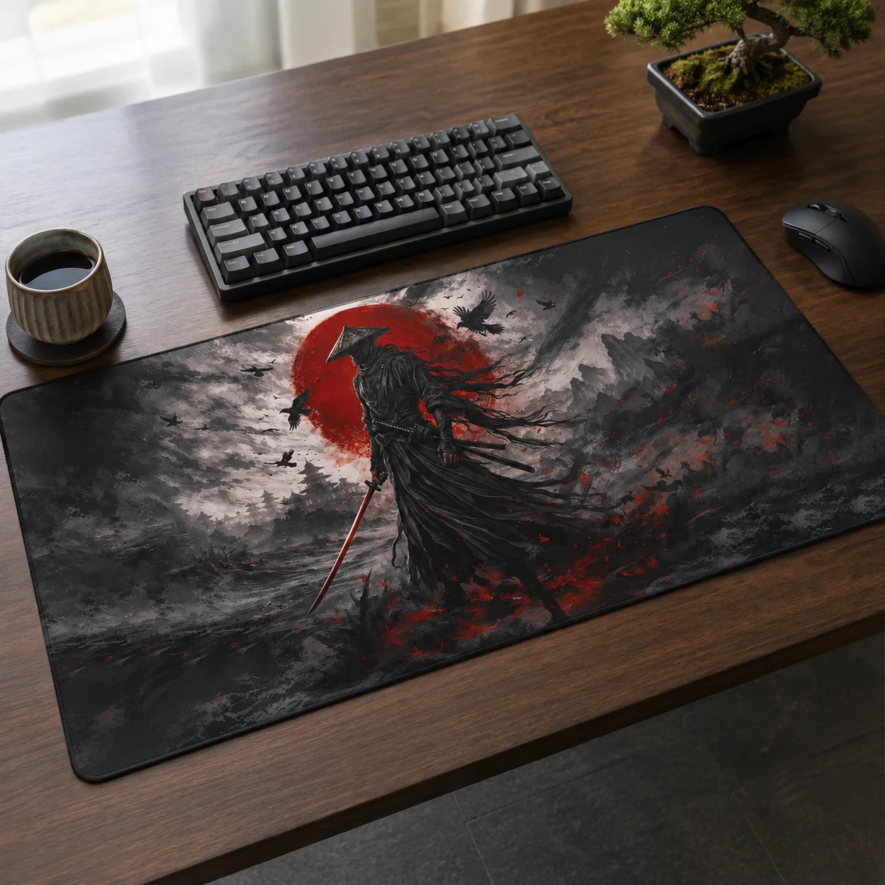 Red Moon Samurai Mouse Pad Gaming XL HD Computer Mousepad XXL MousePads Natural Rubber Office Soft Office Accessories Table Mat