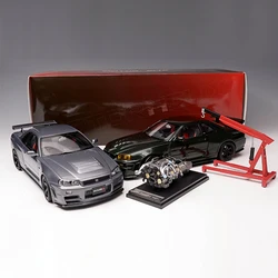 MH 1:18 R34 Gray/Green JDM Simulation Limited Edition All Open Alloy Metal Static Car Model Toy Gift