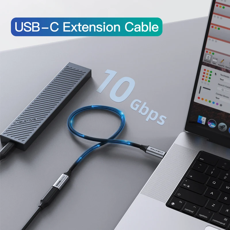 CABLETIME USB C Extension Cable Type C Gen 2 Extension Cable 4K 60Hz PD100W 10Gbps for Macbook Laptop iphone Extension Cable
