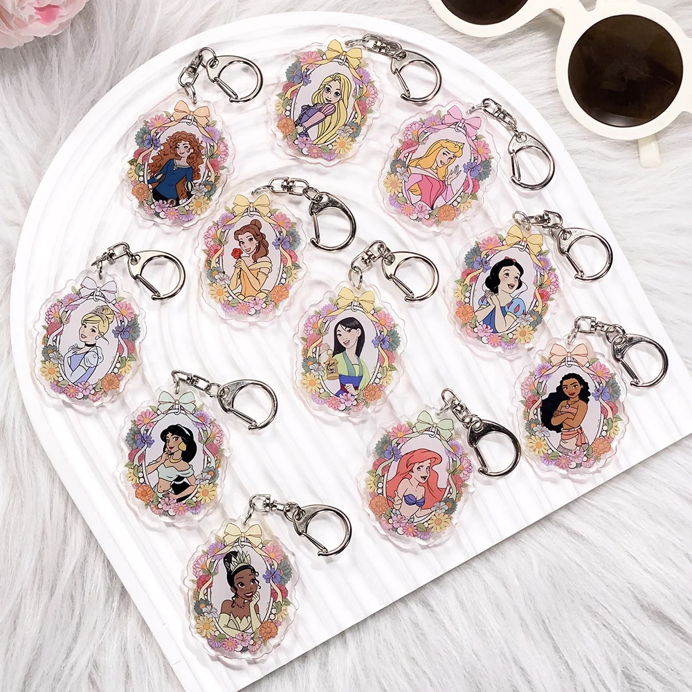 LLavero de acrílico con personajes de Disney, Elsa, Blancanieves, Ariel, accesorios, bolso, bonito colgante para mochila, regalos para amigos