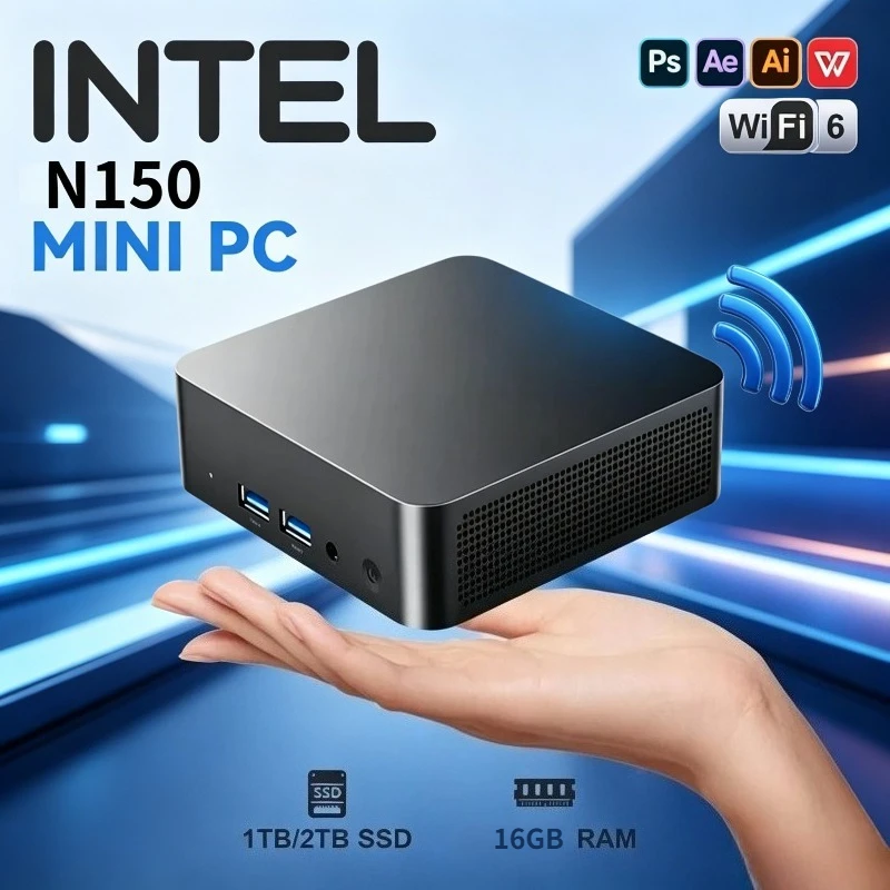 Intel Core N150 Mini Portable Pc Computer 16GB RAM 1/2TB SSD WIFI 6 BT5.2 4K 60Hz HD Gaming Office Study Pc