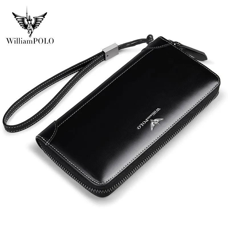 

WilliamPOLO Wallet Men Male Retro Long Wallet Men's Leather Clutch Wallet Wrist Belt Wallet Men's Leather Business Bag Fashion