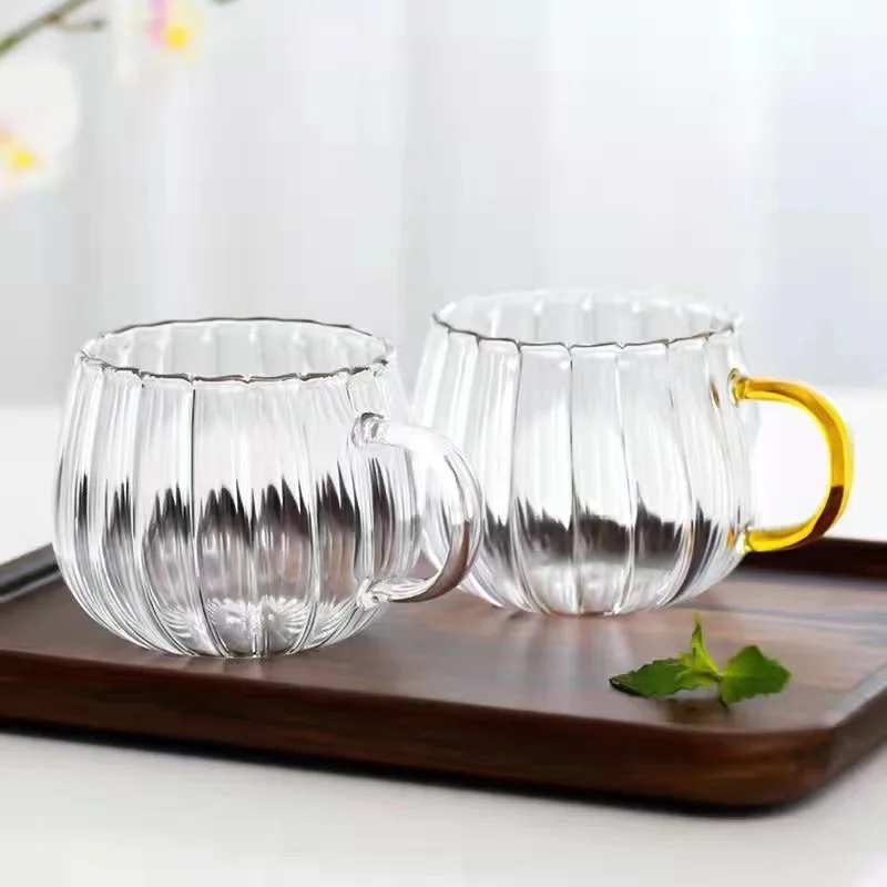 Tasse en verre rayé à motif de Aliments avec poignée, tasses à café mignonnes, verres à lait, degré de chaleur, petit-déjeuner, bureau, maison, 1