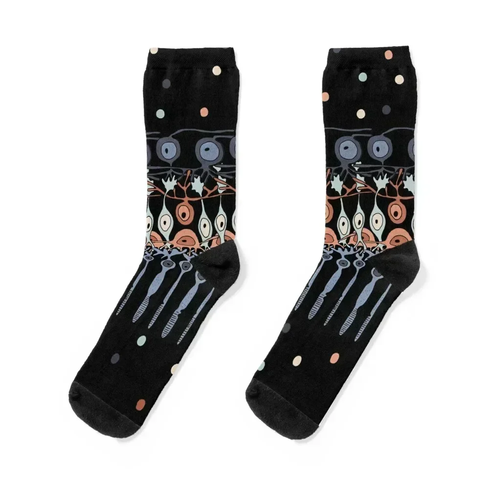 Retinal Circuitry - Color on Black Socks Christmas loose hiphop Male Socks Women's