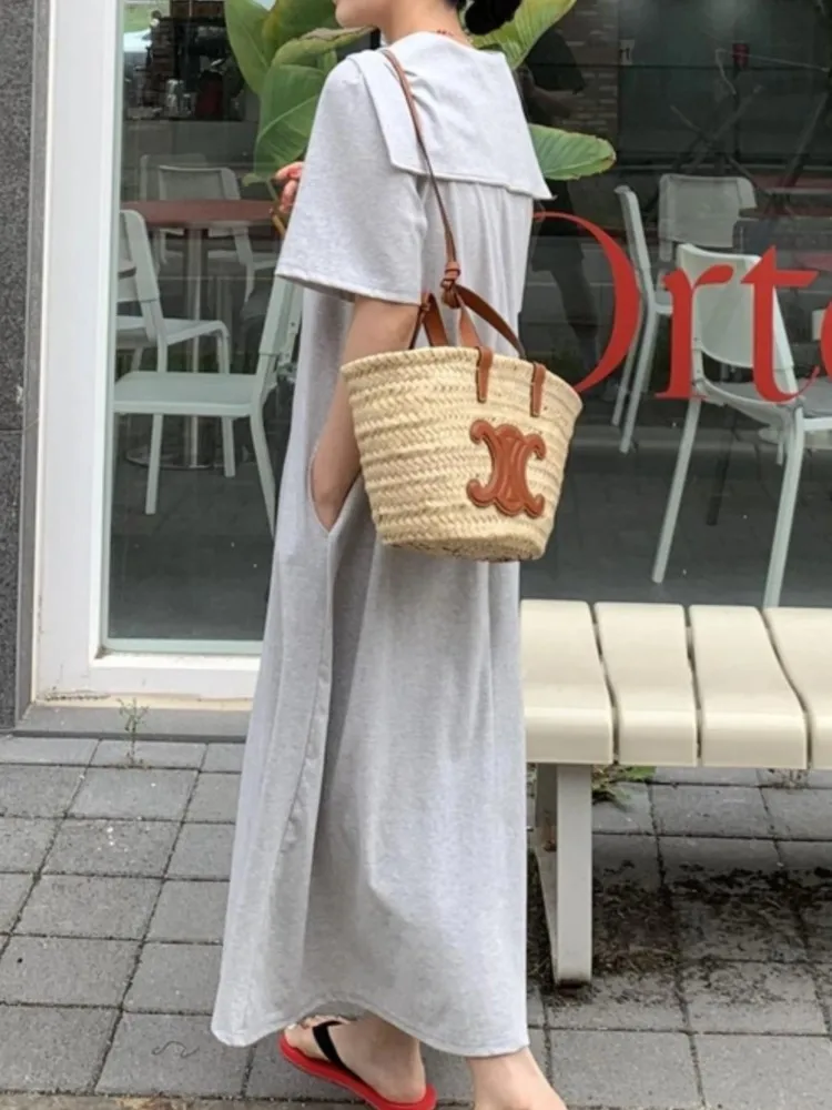 فستان قميص صيفي كبير الحجم للنساء فستان كوري فضفاض أنيق عتيق فساتين للسيدات