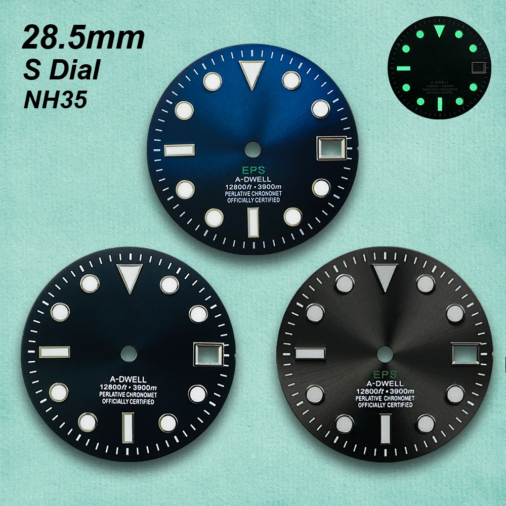 

28.5mm S Logo SUB NH35 Dial Suitable for NH35/NH36/4R/7S Movement C3 Green Luminous High Quality Watch Modification Accessories