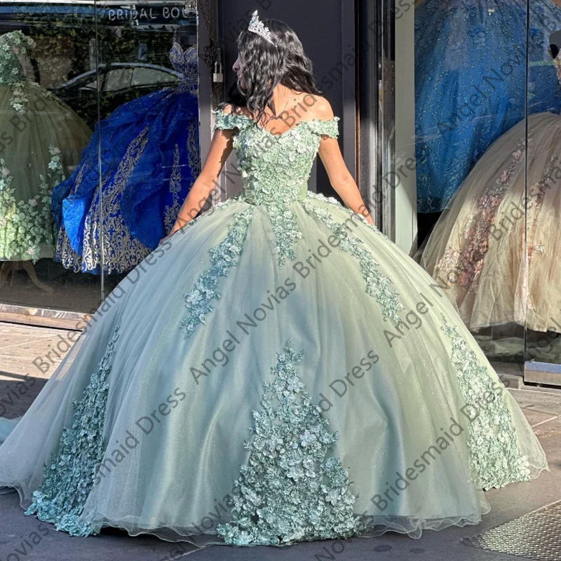 

Luxury Vintage Green Ball Gown Quinceanera Dresses 3D Flowers Lace Appliques Vestido De 15 Quinceaneras Party Dresses Customized
