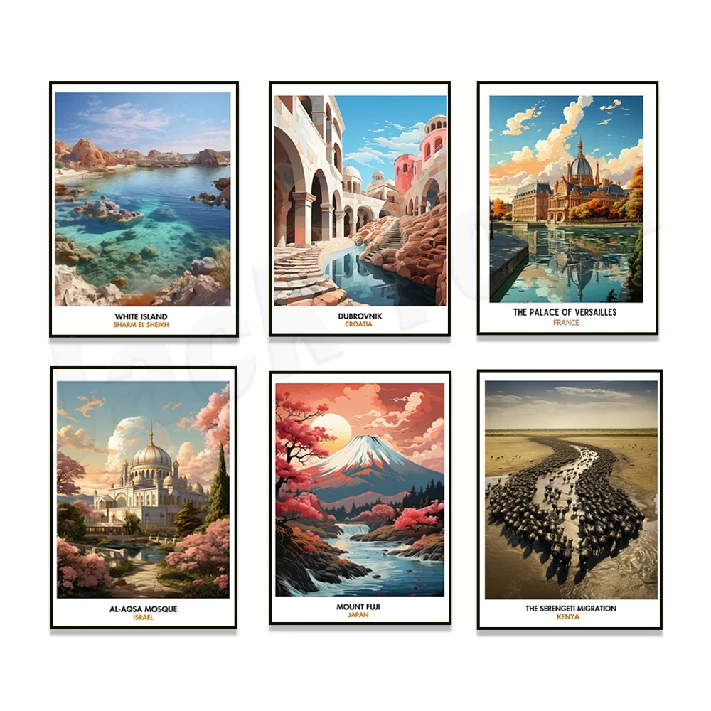 

Rapa Nui Quarry, Palace of Versailles, Forbidden City, Cape Town, South American Amazon Rainforest, Isle of Wight travel poster