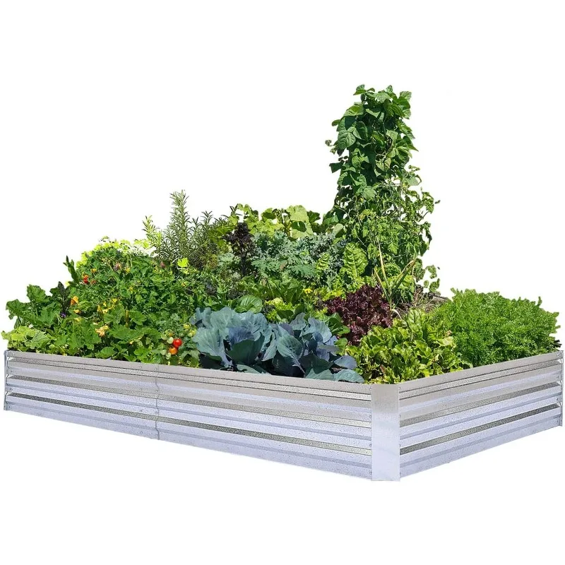 

FOYUEE Galvanized Raised Garden Beds for Vegetables Large Metal Planter Box Steel Kit Flower Herb, 8x4x1ft