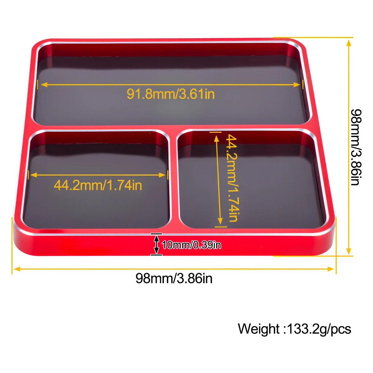 CNC aluminium schroefbak met verwijderbare magnetische plaat |   98x98x10mm organizer voor RC-modellen, auto's, boten
