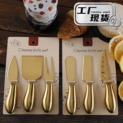 Stainless Steel Hollow Handle, Golden Cheese Knife, Cheese Knife Set, Card Binding Packaging, Western Knives and Forks