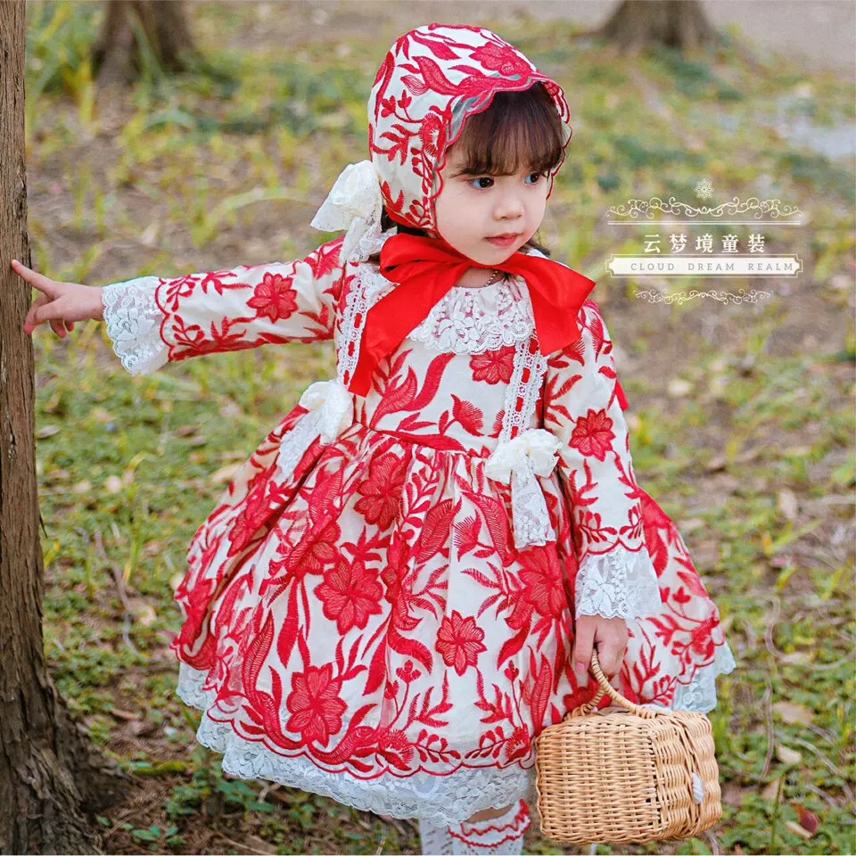 Kleinkind Mädchen Rotes Spitzenkleid Langarm Rüschenkragen Große Schleife Prinzessin Lolita Kleid Kinder Geburtstag Hochzeit Party Kostüm – Detail 17