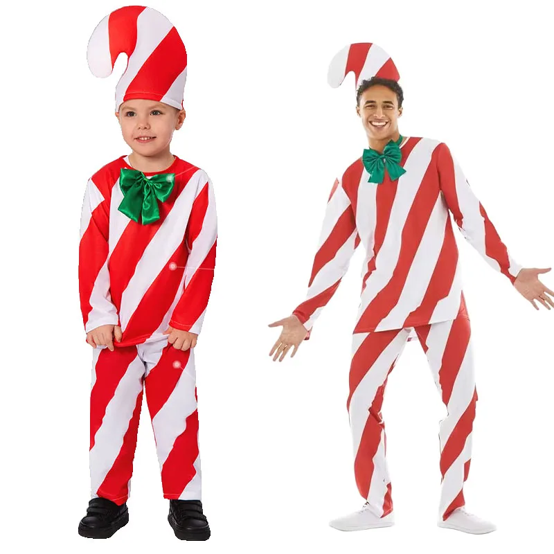 

Рождественские костюмы для косплея для взрослых и детей, костюм конфетной трости, рождественская вечеринка, ролевая игра, нарядное платье Санта-Клауса