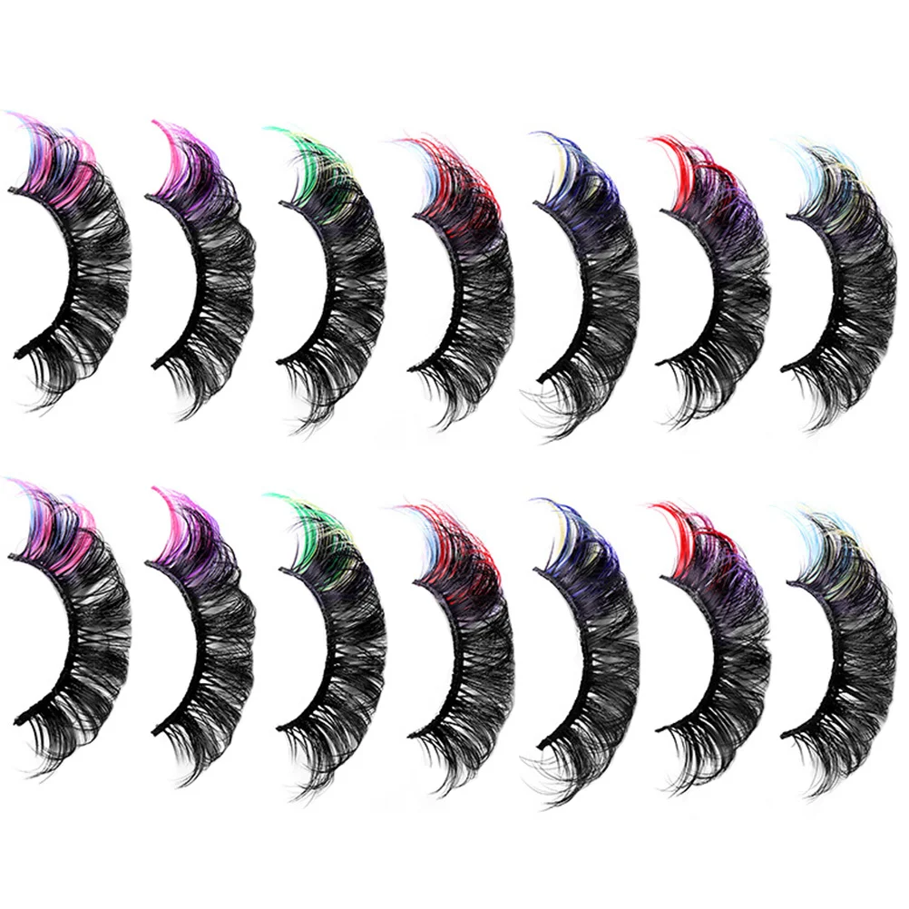 LALAFINA 7 ペアカラーつけまつげグリッターグリーンフェイクまつげハロウィン装飾模造まつげエクステンション