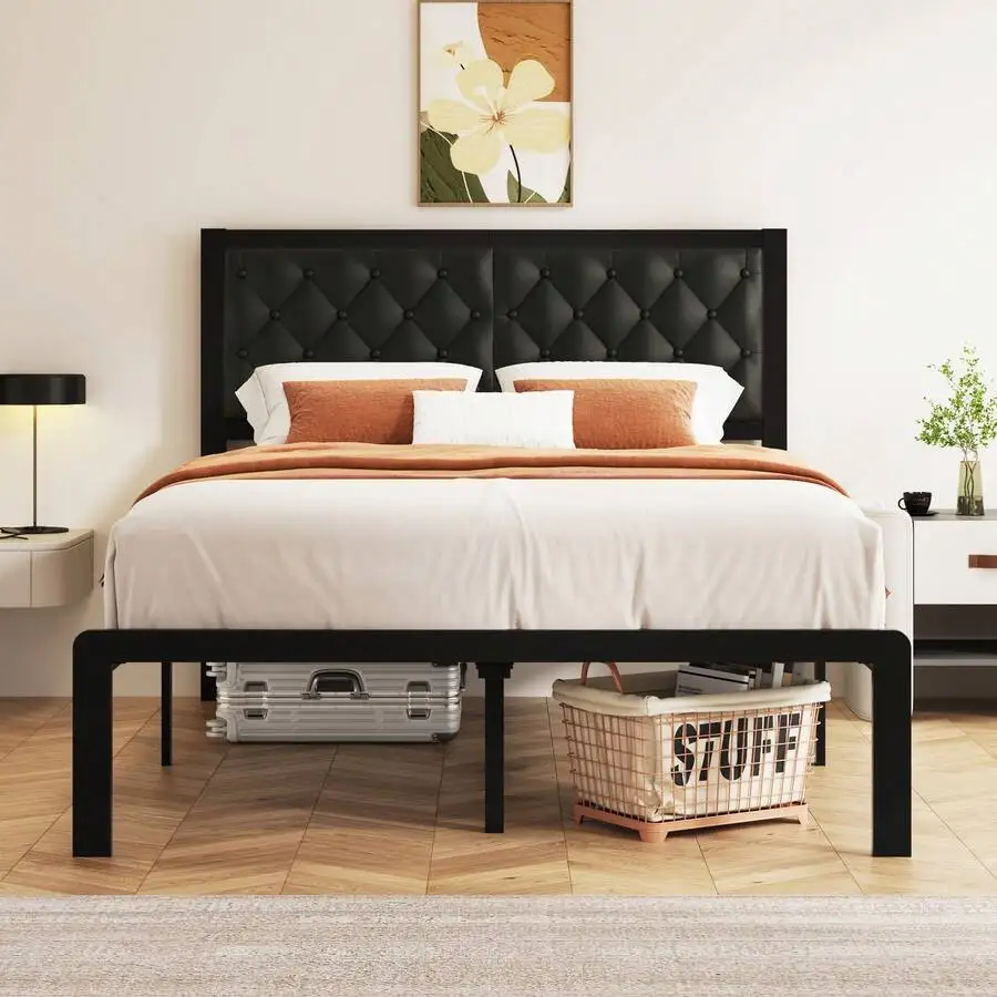 Gunji Queen/King/Full/Twin Bed Frame With Tufted Headboard Metal Platform Bed Frame With Under-Bed Storage,All Metal Support Sys view 3