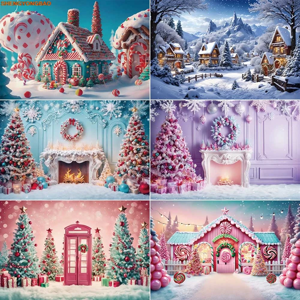 

Chrimstas 2025 Photography Backdrop Winter Snow Firelace Candyland Party Photozone Background Studio Photobooth Props