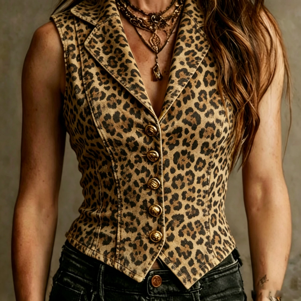 Vintage Leopard Print Sleeveless Vest Jacket Women Lapel Collar Single Breasted Slim Corset Waistcoat Summer Streetwear Top
