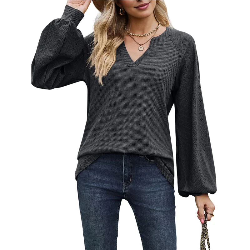 

AOAO-Womens Long Sleeve T-Shirts Deep V Neck Blouse Dressy Casual 2025 Fashion Loose Soft Fall Winter Clothes