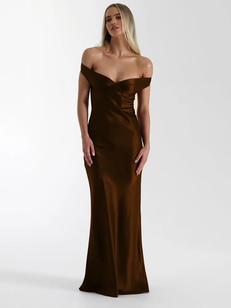 Arctic Cat Sexy Satijn Off-Shoulder Bodycon Party Club Avondjurk Vrouwen Elegante Backless Slanke Effen Kleur Formele Jurk vestidos