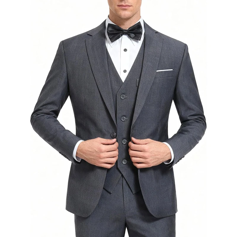 

Men's 3 Piece Suit Sets Slim Fit One Button Blazer With Vest & Pants, Professional Business Wedding Suits